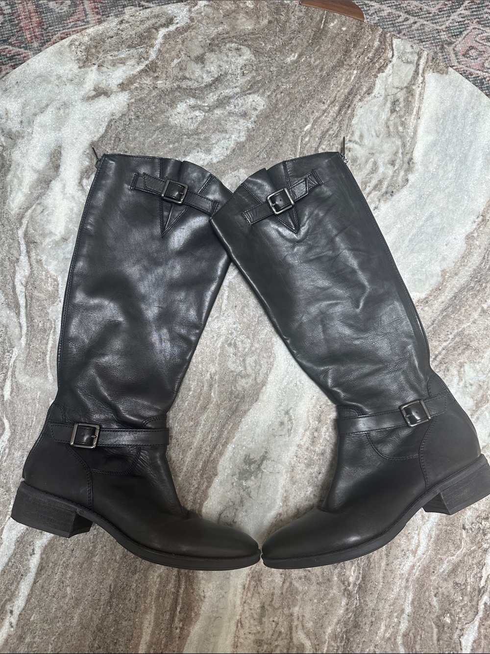 SAM EDELMAN Leather Painter Back Entry Riding Equestrian Boots Combat Black 8.5